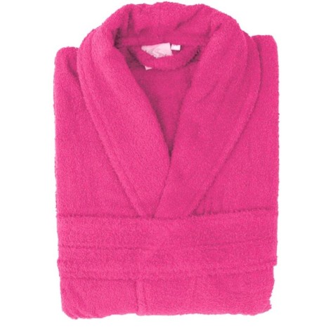 Albornoz de rizo en color fucsia, de algodón muy absorbente.